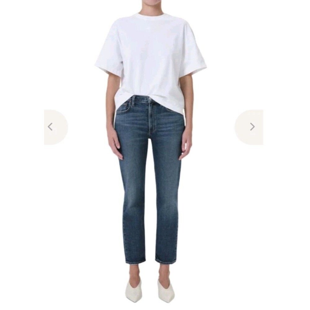 Agolde Kye Jeans Blue Straight Leg Crop Mid Rise Cotton Stretch Size 30